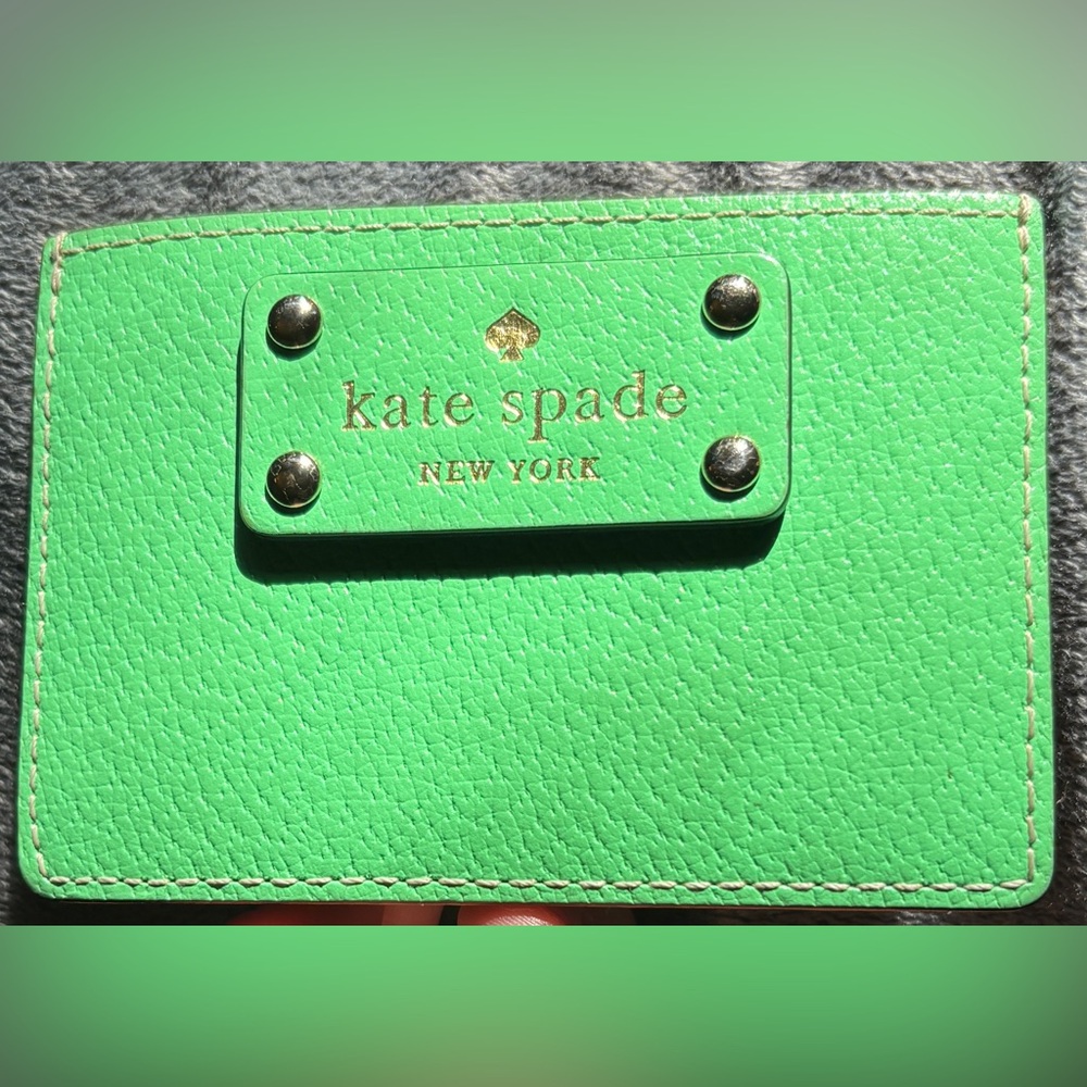 Kate Spade Leather Green and Tan Card Holder